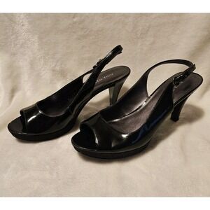 Nine West Black Patent Leather Open-Toe Slingback Heels Women's Size 7M